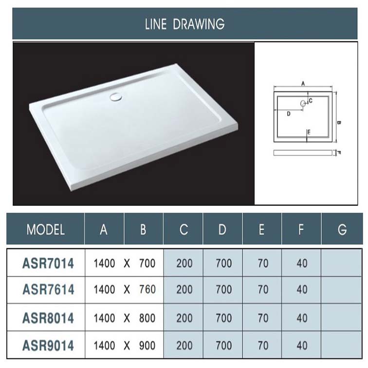 Aica 1400x760x40mm rectangle Walk in Shower enclosure Stone Tray