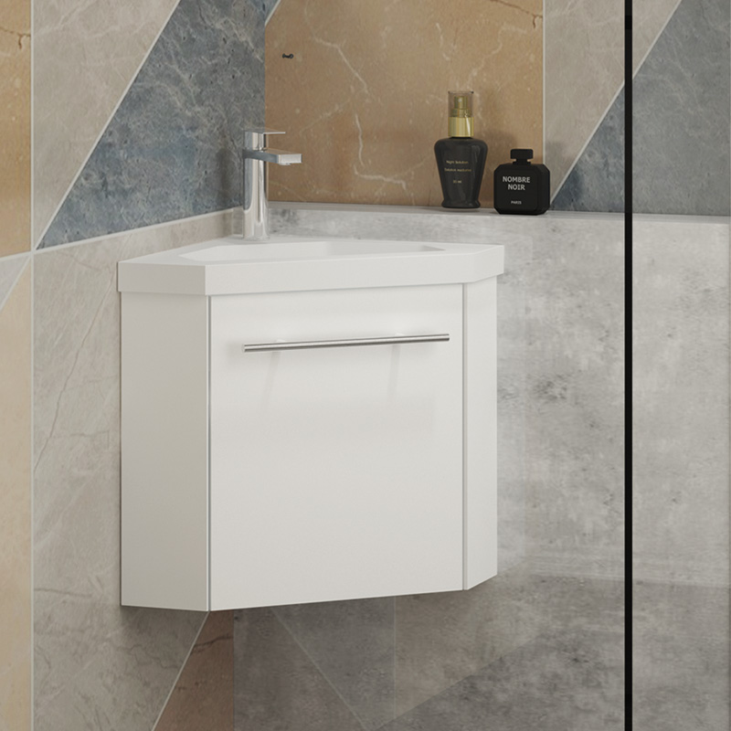 Cloakroom Corner Vanity Unit Storage Grey / White Single Door with