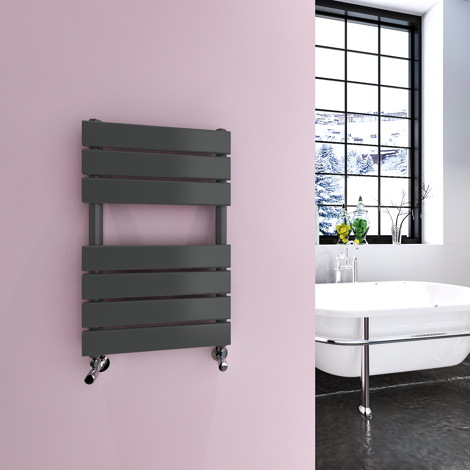 Anthracite Designer Flat Panel Heated Towel Rails Bathroom Ladder