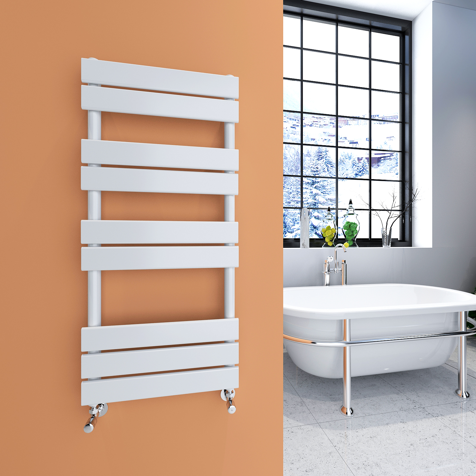 Designer Flat Panel Heated Towel Rails Bathroom Ladder Radiator White