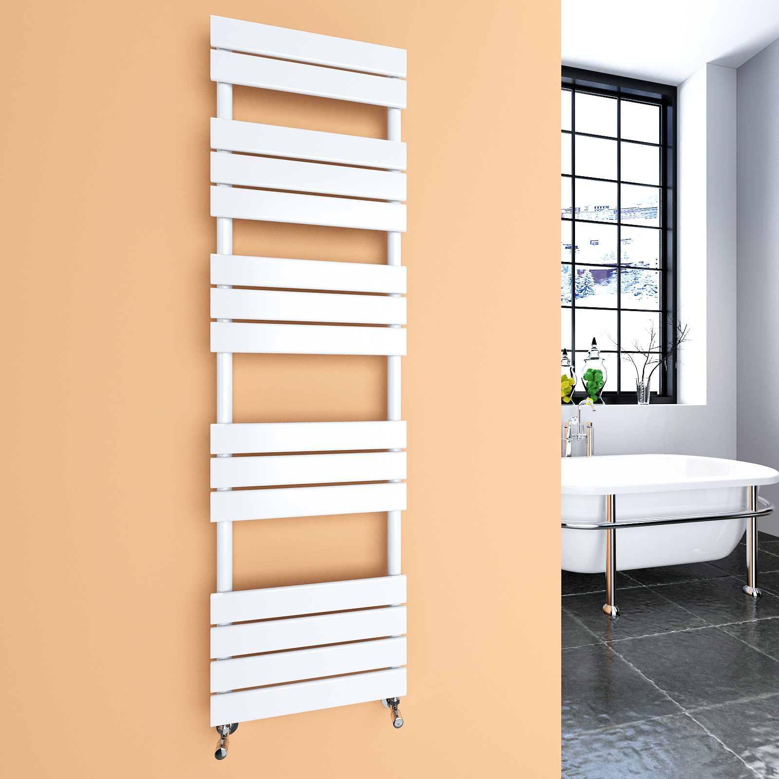 Designer Flat Panel Heated Towel Rails Bathroom Ladder Radiator White
