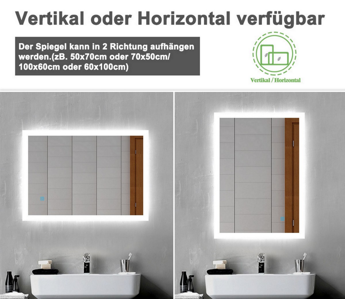 LED Wandspiegel mit Beleuchtung Badezimmerspiegel Badspiegel ab 50cm