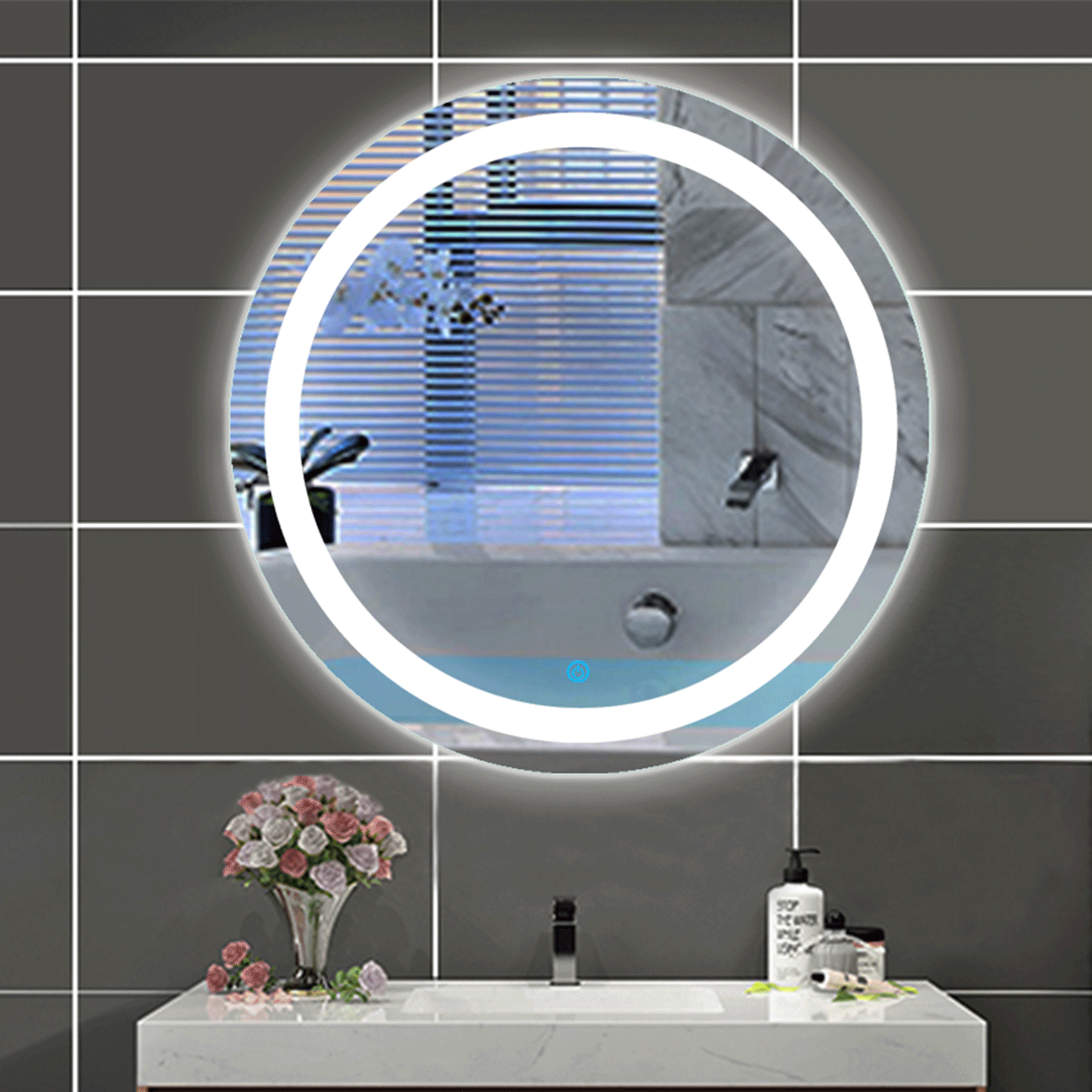 LED Badspiegel Rund 60 70 80 cm TOUCH Beschlagfrei Wandspiegel mit