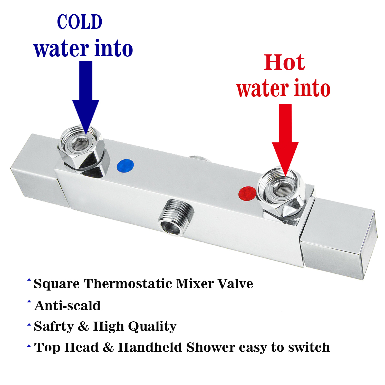 Bathroom Thermostatic Exposed Shower Mixer Twin head Large Square Bar