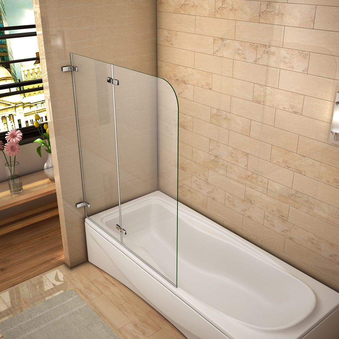 Duschabtrennung 120x140cm – Faltwand Für Badewanne Aus ESG-Sicherheitsglas, Spritzwassergeschützt