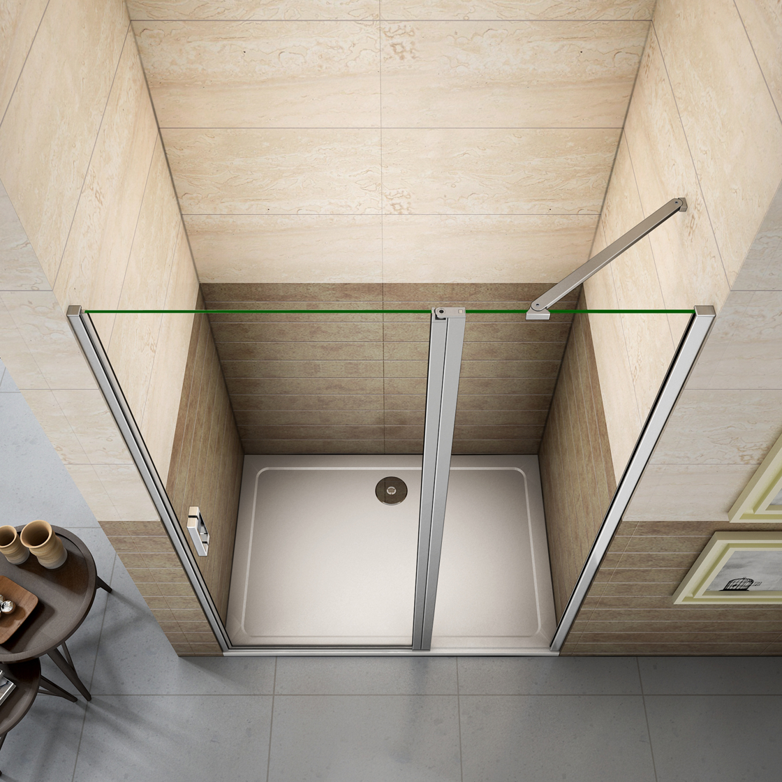 6mm NANO Glas Schwingtür+Seitenwand+Stange Duschkabine Duschabtrennung