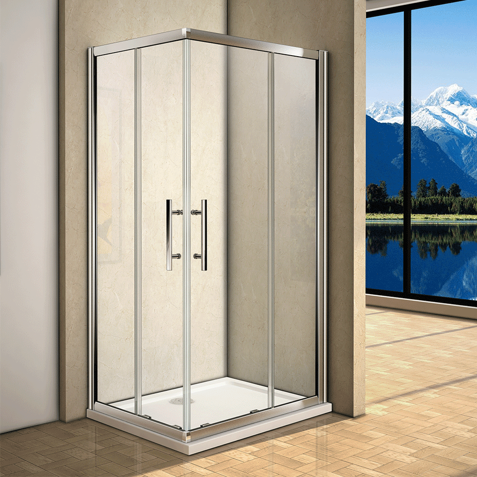 New Corner Entry Sliding Shower Enclosure Glass Cubicle Stone Tray + Free Waste eBay