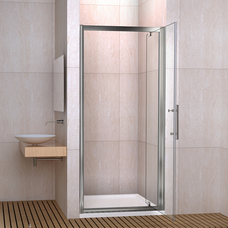 Framed Pivot Shower Door Enclosure and Side Panel and Tray Glass Screen