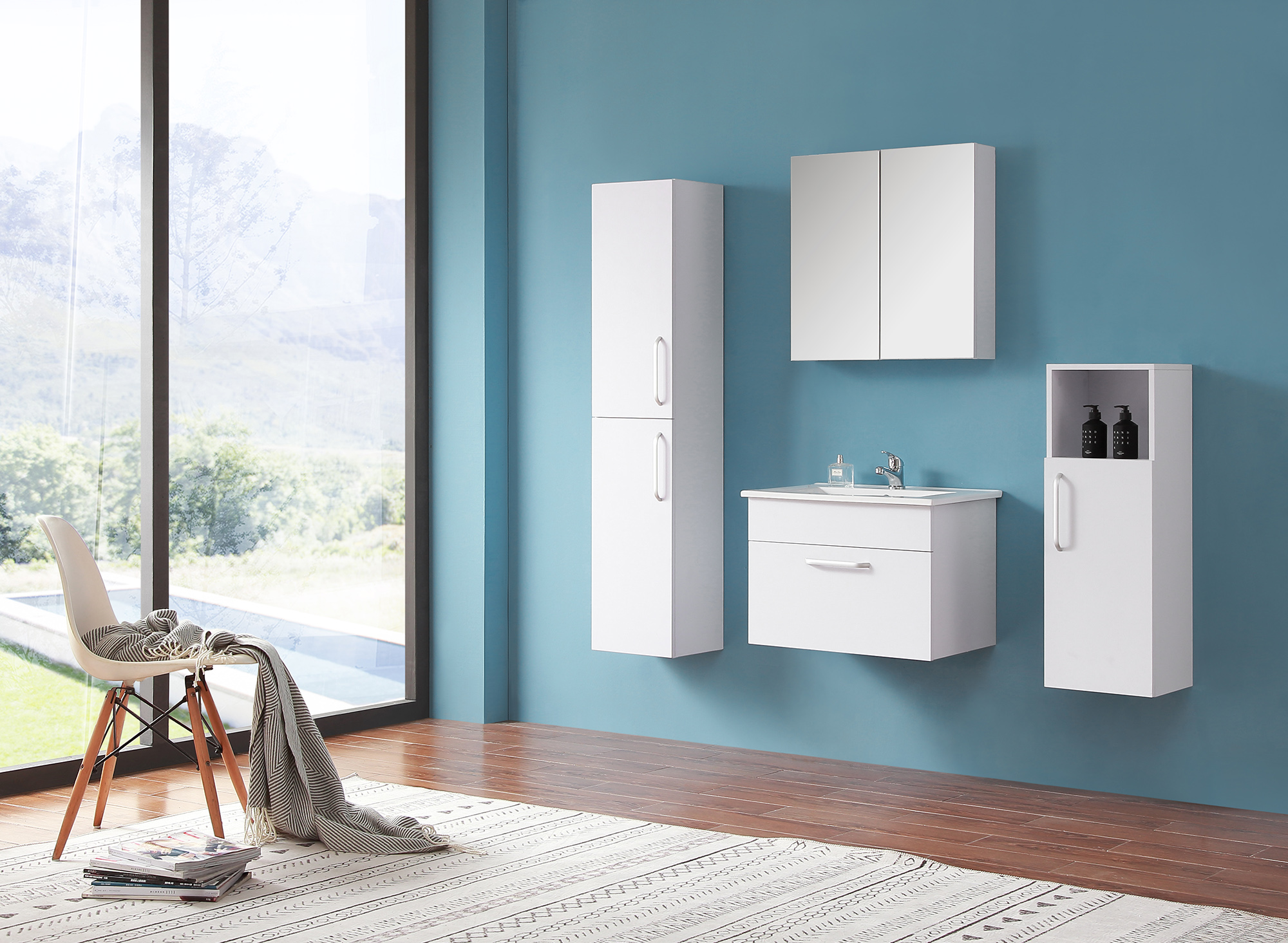 Badmöbel Set 60 cm Kommode hängend Waschtisch Hängeschrank Schublade