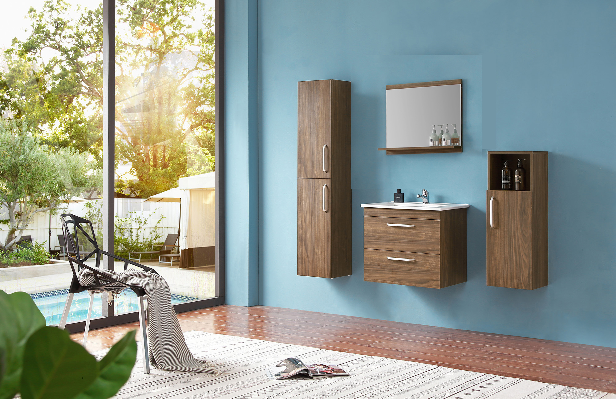 Badmöbel Set Waschtisch Unterschrank Hochschrank Midischrank Weiß