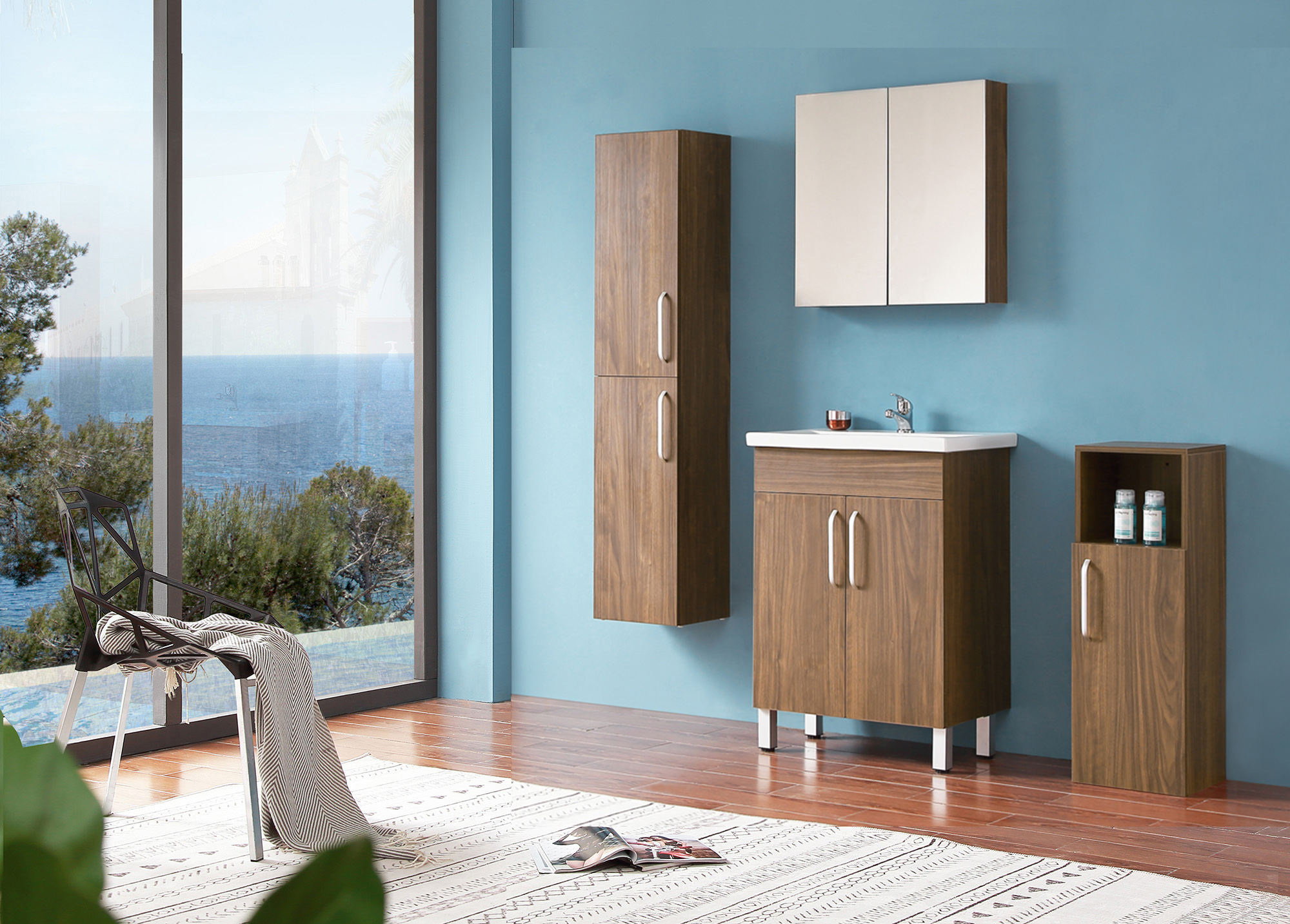 Badmöbel Set Unterschrank mit Waschbecken Waschtisch Waschplatz Spiegel